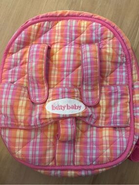 American Girl Bitty Baby Pink & Orange Plaid Quilted Backpack